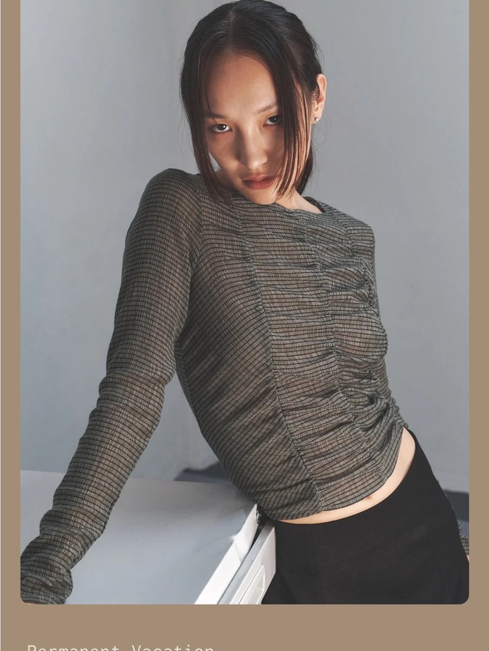 Permanent Vacation Uniformity Long-Sleeve Ruched Crewneck Top - Olive